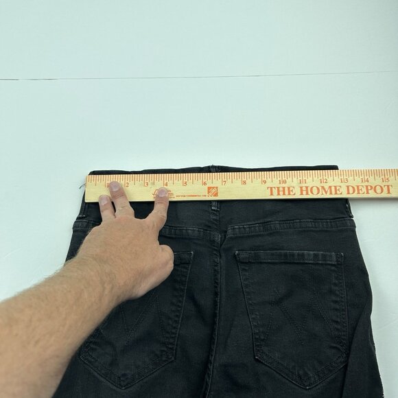 Mother High Waisted Looker Ankle Fray Black Guilty Glitter Racer Stripe Jeans 26 - Picture 13 of 16